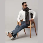 Men Fashion Brown Diamond Scarf Winter Soft Wool Muffler - Image 4