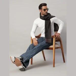 Men Fashion Brown Diamond Scarf Winter Soft Wool Muffler - Image 4