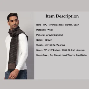 Men Fashion Brown Diamond Scarf Winter Soft Wool Muffler - Image 8