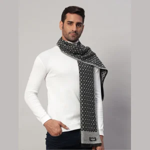 Men Grey Diamond Casual Neck Wrap Wool Muffler - Image 4
