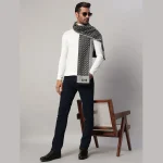 Men Grey Diamond Casual Neck Wrap Wool Muffler - Image 2