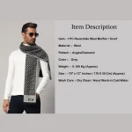 Men Grey Diamond Casual Neck Wrap Wool Muffler - Image 8