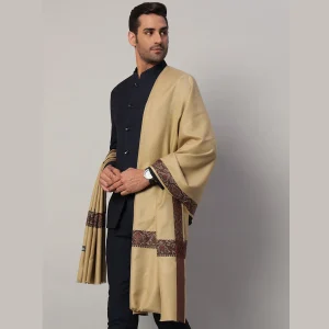 Men Reversible Solid Beige Shawl Winter Wear Lohi - Image 4