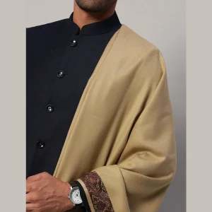 Men Reversible Solid Beige Shawl Winter Wear Lohi - Image 6
