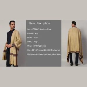 Men Reversible Solid Beige Shawl Winter Wear Lohi - Image 9