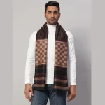 Men Winter Warm Wool Muffler Plaid Check Brown Scarf