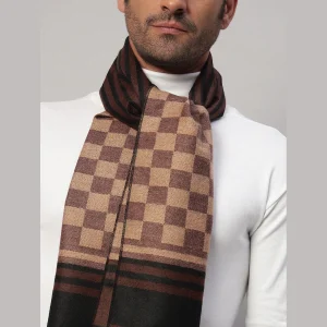 Men Winter Warm Wool Muffler Plaid Check Brown Scarf - Image 6