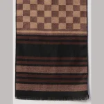 Men Winter Warm Wool Muffler Plaid Check Brown Scarf - Image 7