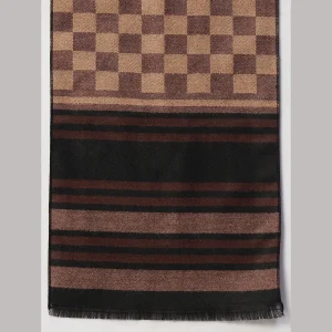 Men Winter Warm Wool Muffler Plaid Check Brown Scarf - Image 7