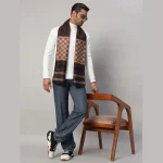 Men Winter Warm Wool Muffler Plaid Check Brown Scarf - Image 2