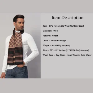 Men Winter Warm Wool Muffler Plaid Check Brown Scarf - Image 8
