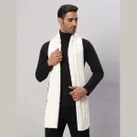 Men's 100% Wool Scarf Warm Neck Wrap White Solid Muffler