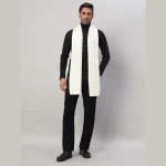 Men's 100% Wool Scarf Warm Neck Wrap White Solid Muffler - Image 5