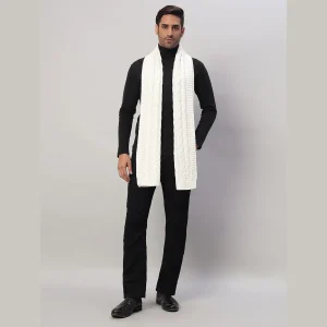 Men's 100% Wool Scarf Warm Neck Wrap White Solid Muffler - Image 5