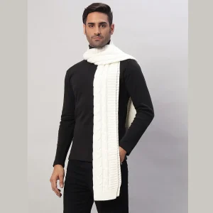 Men's 100% Wool Scarf Warm Neck Wrap White Solid Muffler - Image 3