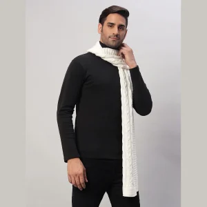 Men's 100% Wool Scarf Warm Neck Wrap White Solid Muffler - Image 4