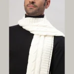 Men's 100% Wool Scarf Warm Neck Wrap White Solid Muffler - Image 6