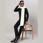 Men's 100% Wool Scarf Warm Neck Wrap White Solid Muffler - Image 2