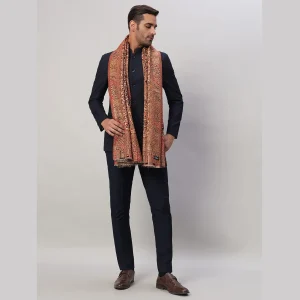 Men's Beige Floral Wrap Winter Wool Shawl - Image 5