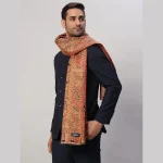 Men's Beige Floral Wrap Winter Wool Shawl - Image 3