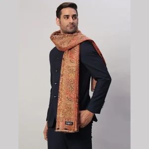 Men's Beige Floral Wrap Winter Wool Shawl - Image 3