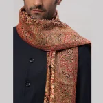 Men's Beige Floral Wrap Winter Wool Shawl - Image 6