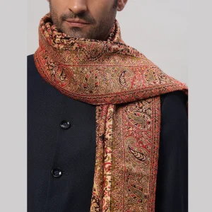 Men's Beige Floral Wrap Winter Wool Shawl - Image 6