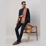 Men's Beige Floral Wrap Winter Wool Shawl - Image 2