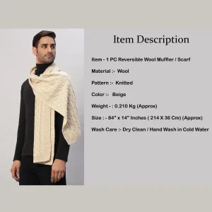 Men's Beige Soft Wool Pashmina Muffler Winter Scarf - Image 8