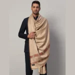 Men's Beige Soft Wool Shawl Winter Reversible Scarf