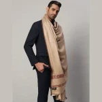 Men's Beige Soft Wool Shawl Winter Reversible Scarf - Image 4