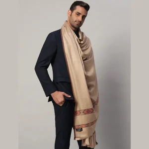 Men's Beige Soft Wool Shawl Winter Reversible Scarf - Image 4