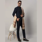 Men's Beige Soft Wool Shawl Winter Reversible Scarf - Image 2