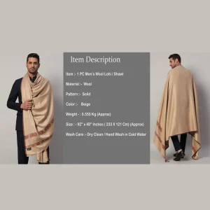 Men's Beige Soft Wool Shawl Winter Reversible Scarf - Image 9