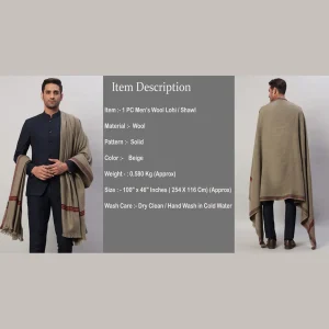 Men's Beige Wool Stole Winter Wear Long Shawl - Image 10