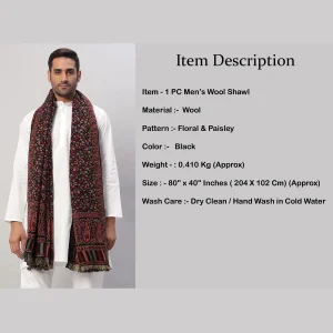 Men's Black Paisley & Floral Wrap Shawl 80"x40" - Image 8