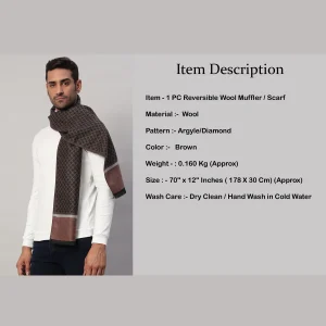 Men's ​Brown Diamond Cashmere Muffler Soft Wool Scarf - Image 8