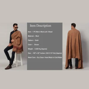 Men's Brown Shawl Winter Wrap Oversized Solid Lohi - Image 9