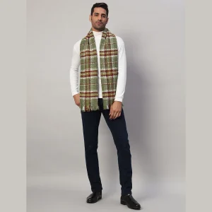 Men's Green Checks Acrylic Wool Muffler / Scarf - Image 5