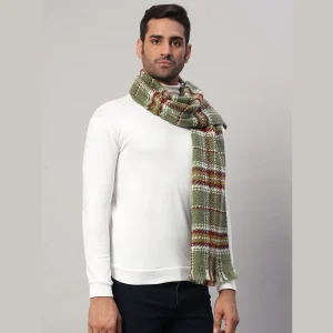 Men's Green Checks Acrylic Wool Muffler / Scarf - Image 4