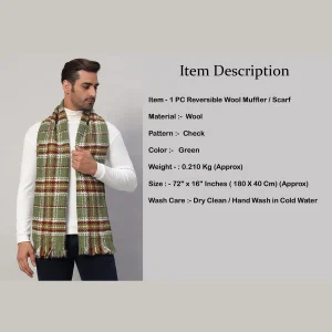 Men's Green Checks Acrylic Wool Muffler / Scarf - Image 8