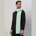 Men's Green Wool Knitted Scarf Winter Warm Neck Wraps - Image 3