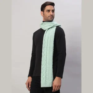 Men's Green Wool Knitted Scarf Winter Warm Neck Wraps - Image 3