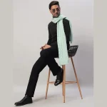 Men's Green Wool Knitted Scarf Winter Warm Neck Wraps - Image 2