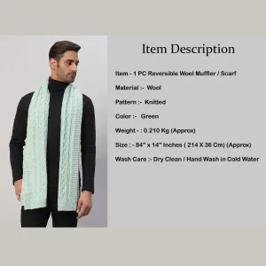 Men's Green Wool Knitted Scarf Winter Warm Neck Wraps - Image 8