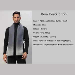 Men's Grey & Blue Ombre Scarf Comfortable Wool Muffler - Image 8