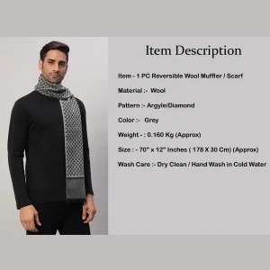 Men's ​Grey Diamond Wool Muffler Winter Neck Wraps - Image 8