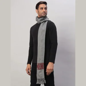 Men's Grey Wool Muffler Neck Wrap Reversible Scarf - Image 3