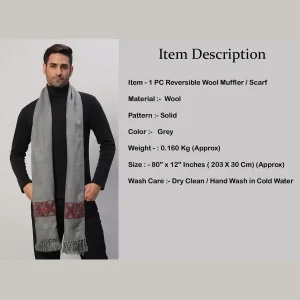 Men's Grey Wool Muffler Neck Wrap Reversible Scarf - Image 8