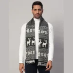 Men's Grey Wool Scarf Reversible Deer Muffler